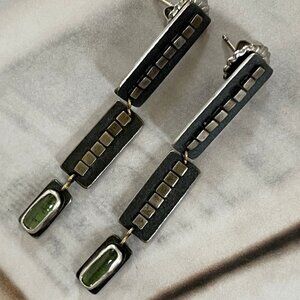 QUENCH METALWORKS Sterling, 18k Gold & Peridot Dangle Earrings are New w/o Tags!